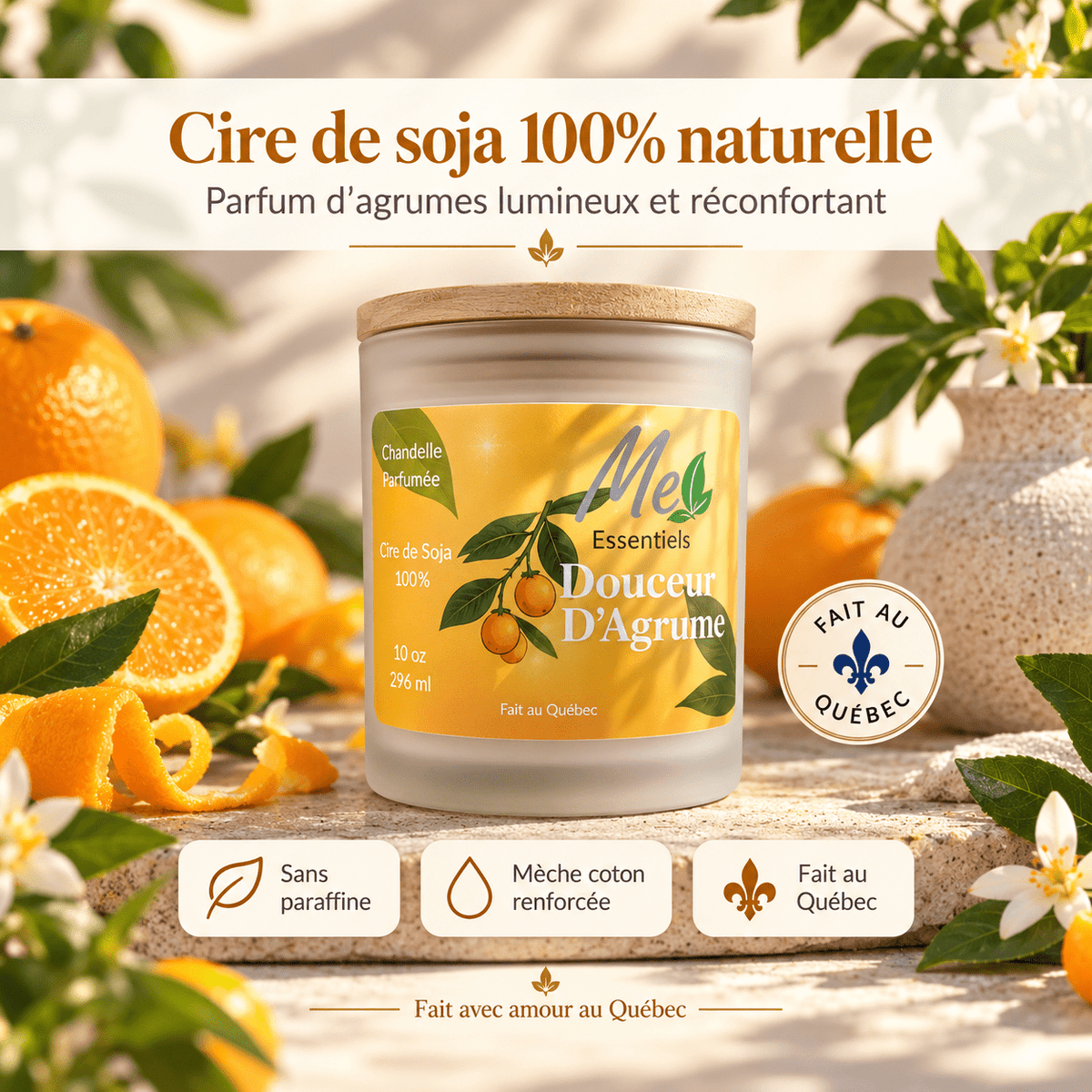 Douceur d'Agrume - Chandelle 10 OZ - Me Essentiels