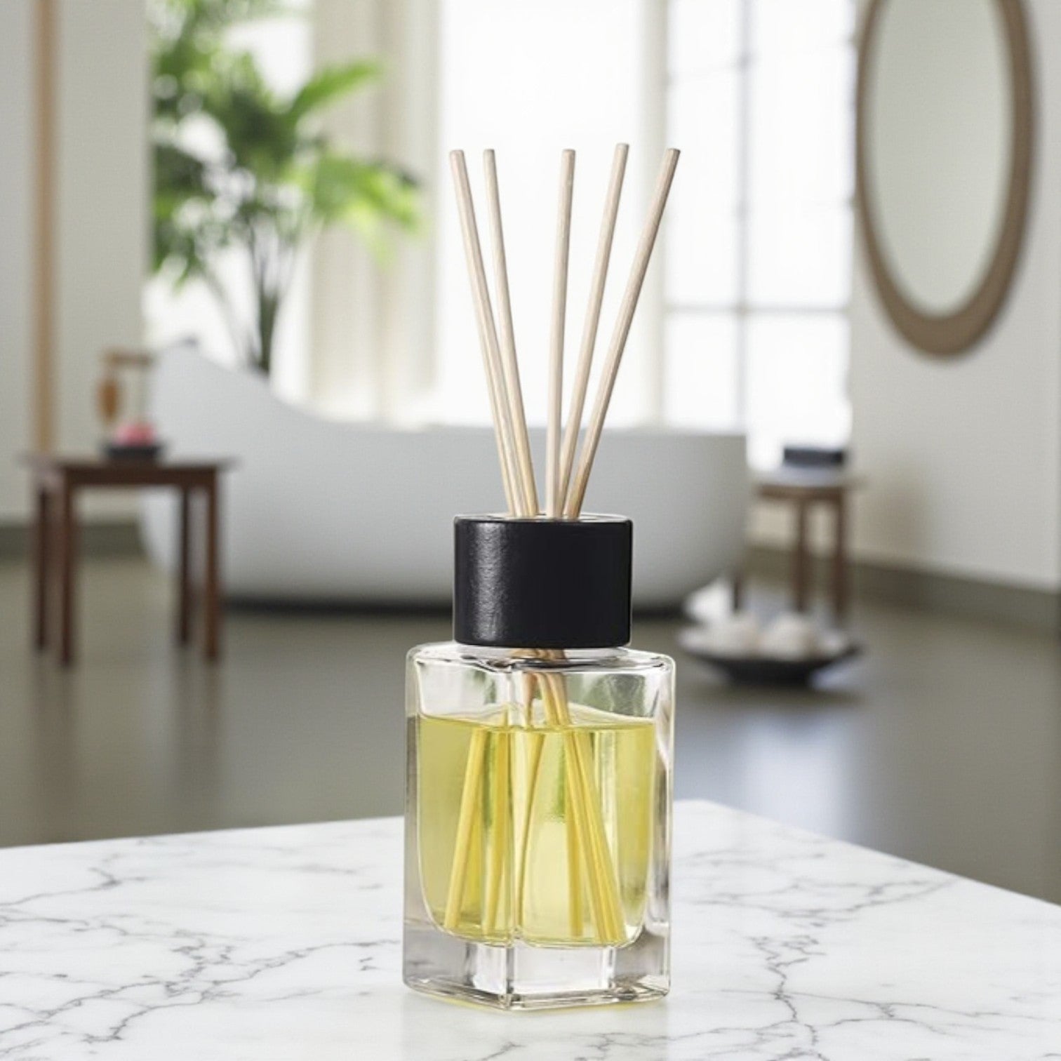 Flacon Diffuseur en Verre Diamant avec 6 Bâtonnets Naturels - Bouchon Bois Noir - Me Essentiels
