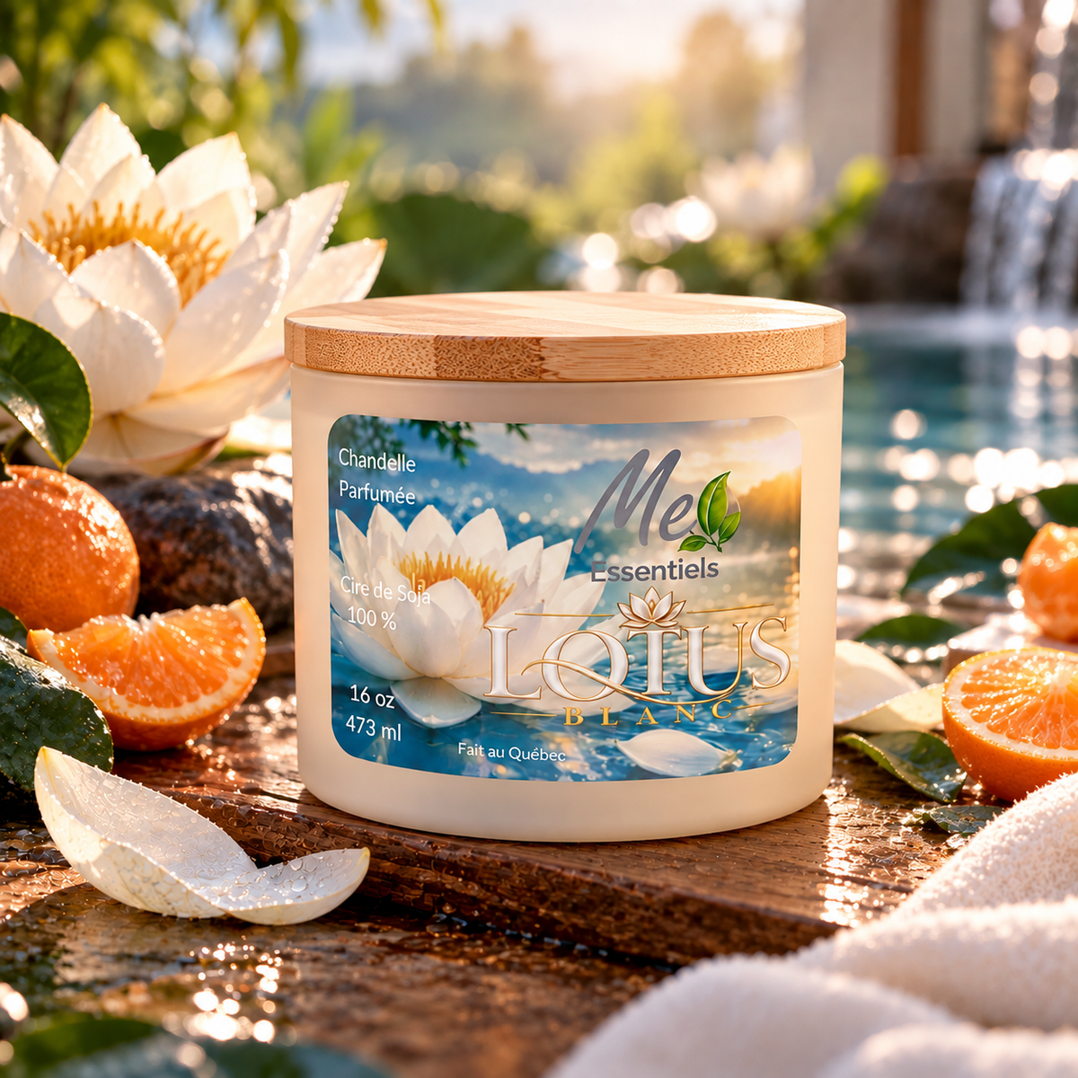 LOTUS BLANC — Chandelle parfumée 16 oz · 3 mèches - Me Essentiels