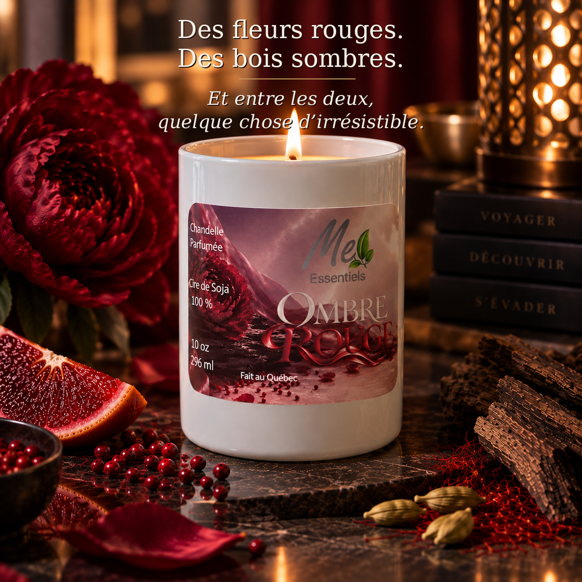 OMBRE ROUGE — Des fleurs rouges. Des bois sombres. Et entre les deux, quelque chose d’irrésistible.