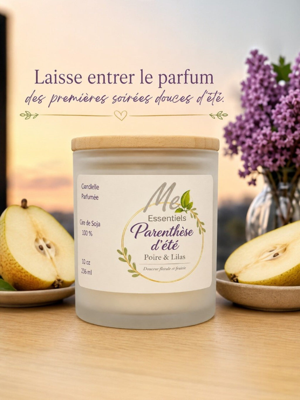 Parenthèse d’été – Chandelle 10 oz poire & lilas - Me Essentiels